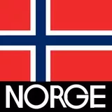 Norwegian flag with 'Norway' below it in Norwegian - Norske flagg med 'Norge' under den