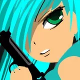 blue girl and the gun.