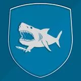 White Shark with knife (blue background)